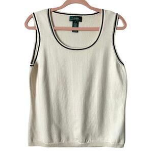 Lauren Ralph Lauren Sweater Vest Women Size XL Cream Black Silk Blend Knit NWT
